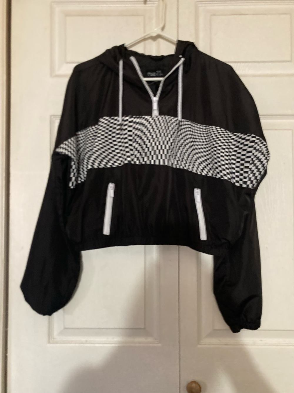 Rue21 Black and White Checkerboard Cropped Bomber Jacket XL
